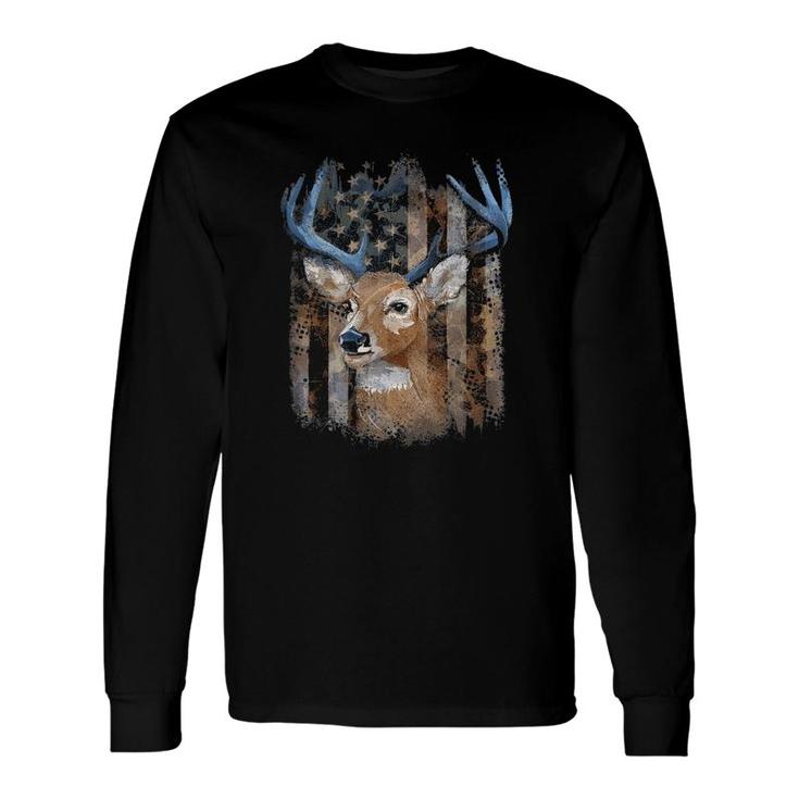 Whitetail Buck Deer Hunting American Flag Buck Hunting Long Sleeve T-Shirt T-Shirt