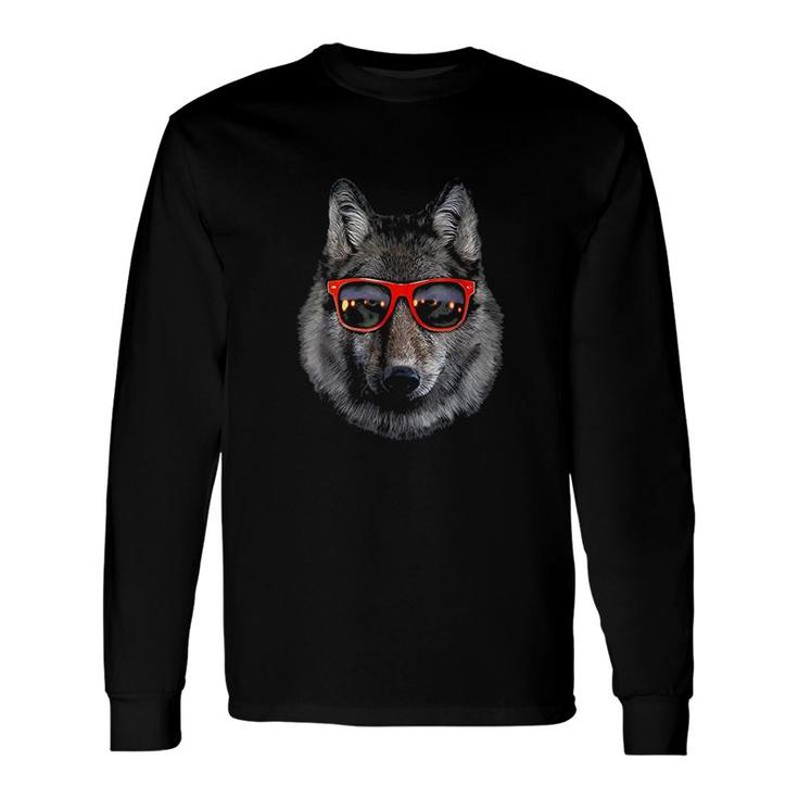 Wolf In Retro Sunglass Frame Long Sleeve T-Shirt
