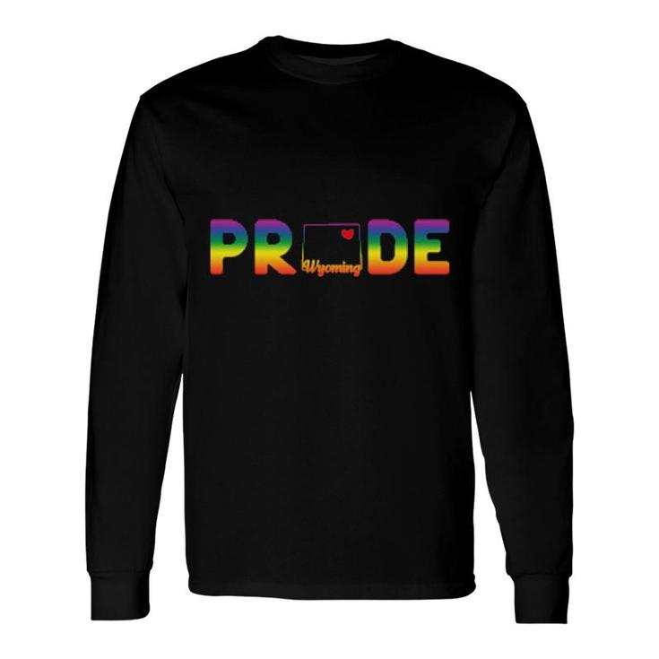 Wyoming Pride With State Outline In Rainbow Colors Long Sleeve T-Shirt