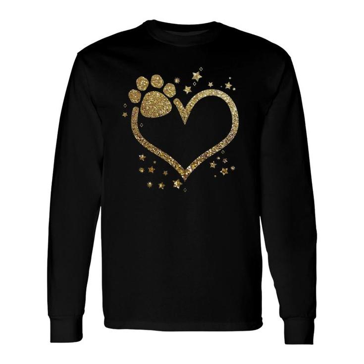 Yellow Paw Print Heart Cute Dog Cat Love Valentine's Day Long Sleeve T-Shirt T-Shirt