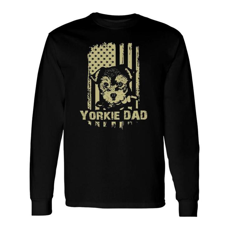Yorkie Dad Cool Proud American Flag Father's Day Long Sleeve T-Shirt T-Shirt