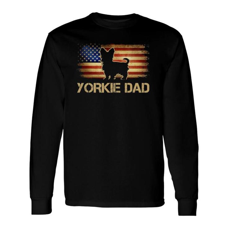Yorkie Dad Vintage American Flag Patriotic Yorkshire Terrier Long Sleeve T-Shirt T-Shirt