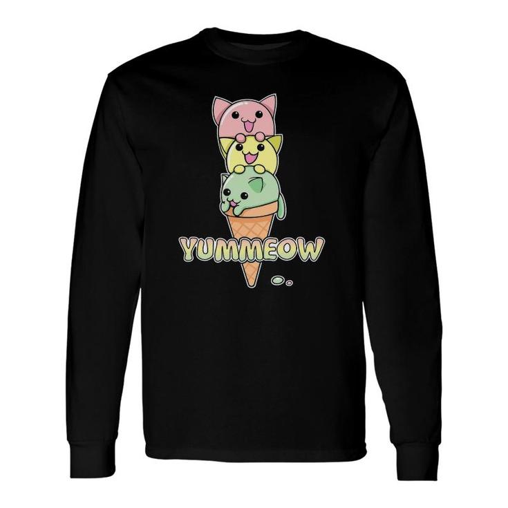 Yummeow Cat Ice Cream Cone Kawaii Kitten Long Sleeve T-Shirt T-Shirt