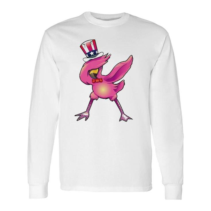 4Th Of July Dabbing Flamingo American Flag Long Sleeve T-Shirt T-Shirt