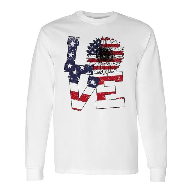 4Th Of July Love Sunflower Patriotic American Flag Long Sleeve T-Shirt