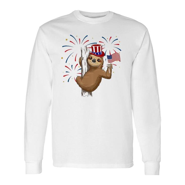 4Th Of July Sloth With American Flag Patriotic Long Sleeve T-Shirt T-Shirt