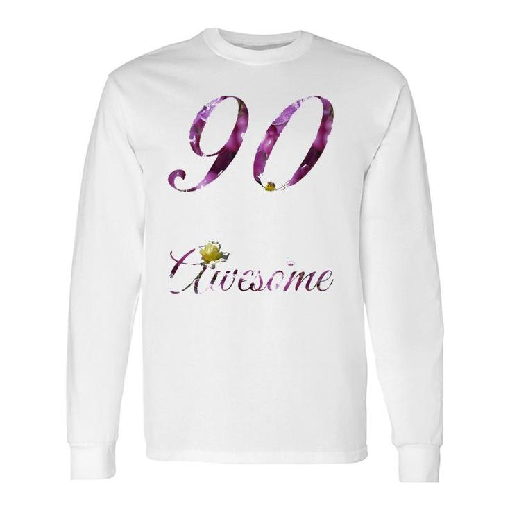 90 Years Old Awesome Floral 1932 90Th Birthday Long Sleeve T-Shirt T-Shirt