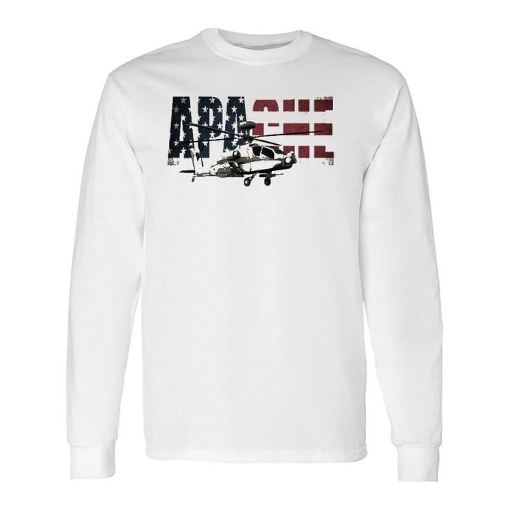 Ah-64 Ah64 Apache Helicopter Us American Flag Long Sleeve T-Shirt T-Shirt