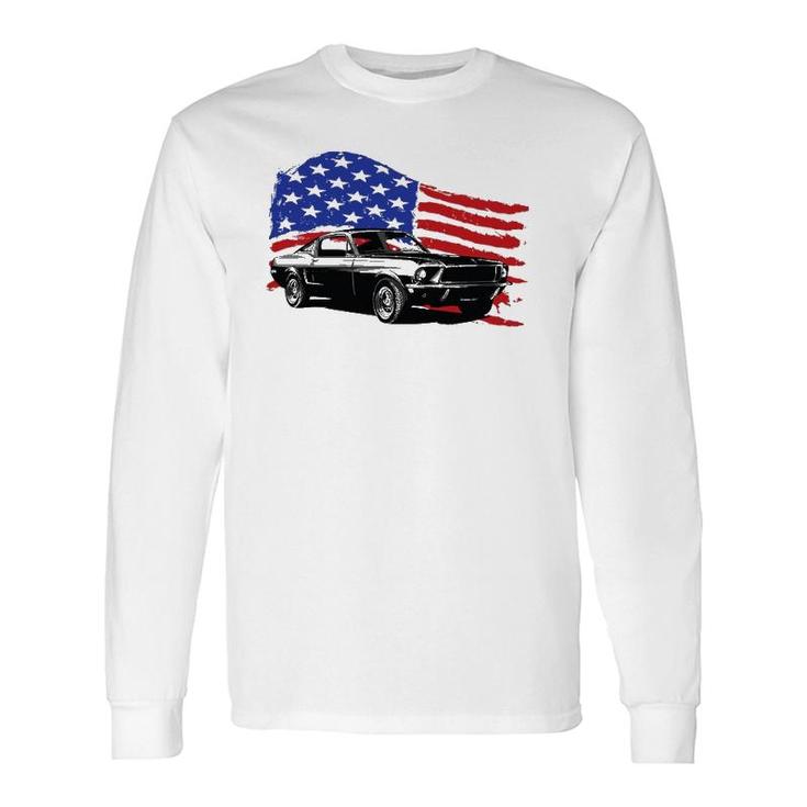 American Muscle Car With Flying American Flag For Car Lovers Long Sleeve T-Shirt T-Shirt