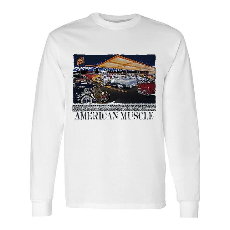 American Muscle Classic Hotrod Car Truck Drive In Cruise Graphic Long Sleeve T-Shirt T-Shirt