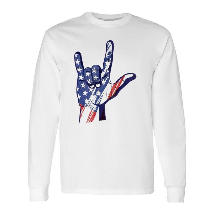 American Sign Language Asl I Love You Patriotic Deaf Pride Long Sleeve T-Shirt T-Shirt