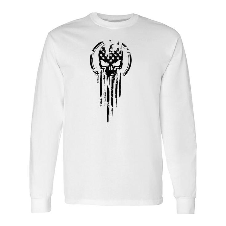 American Warrior Flag Skull Long Sleeve T-Shirt T-Shirt