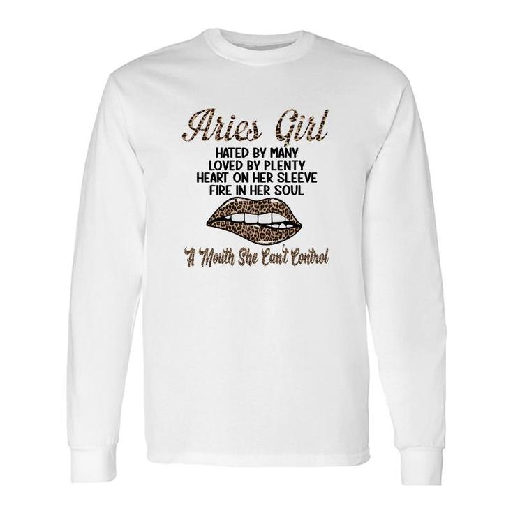 Aries Girl Leopard A Mouth She Cant Control Birthday Long Sleeve T-Shirt