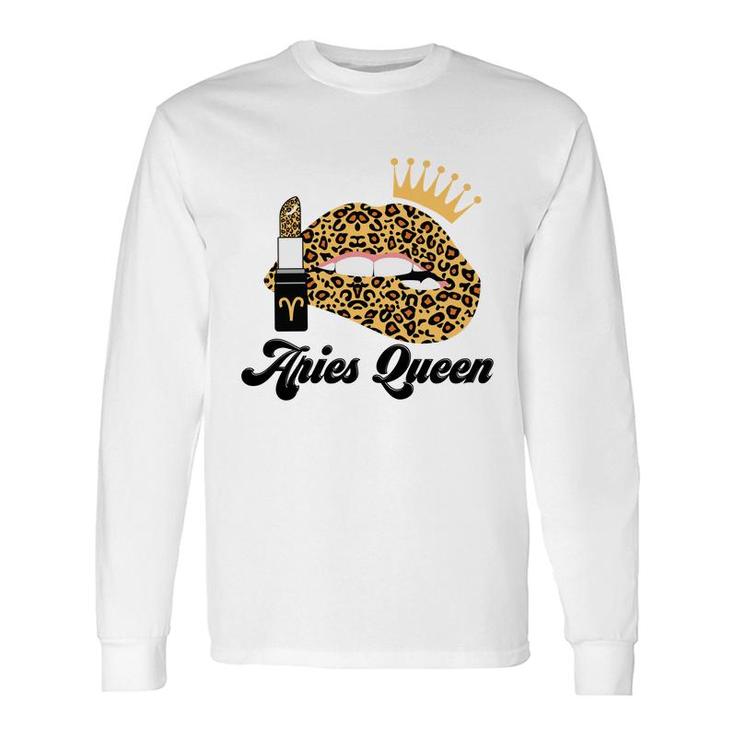 Aries Queen Aries Girls Yellow Lipstick Leopard Birthday Long Sleeve T-Shirt
