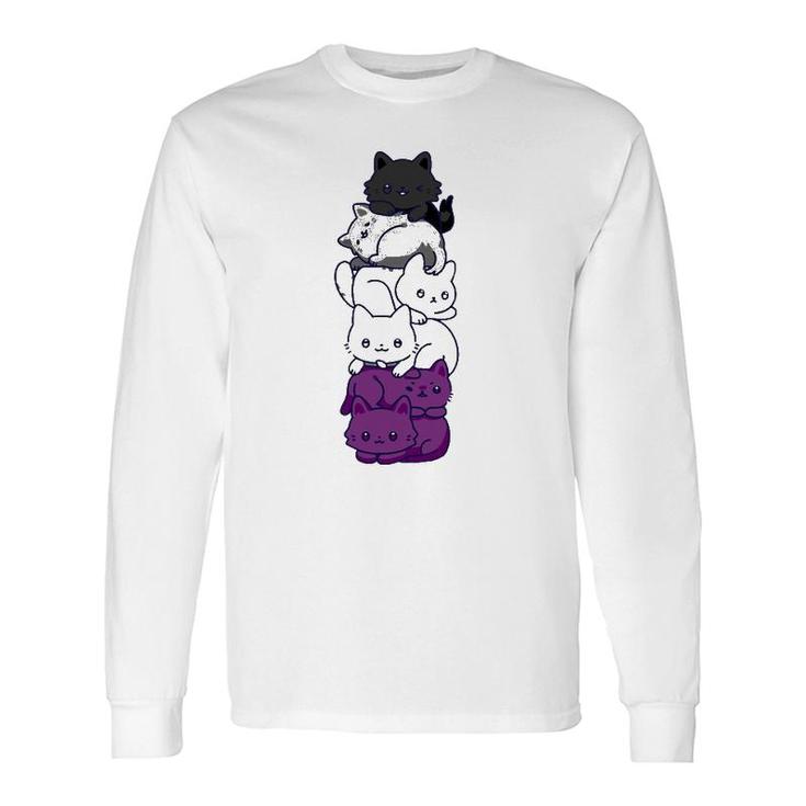 Asexual Pride Cat Lgbt Stuff Flag Kawaii Cute Cats Pile Long Sleeve T-Shirt T-Shirt