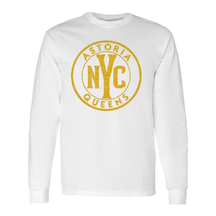Astoria Queens Nyc Vintage Sign Distressed Amber Print Long Sleeve T-Shirt T-Shirt