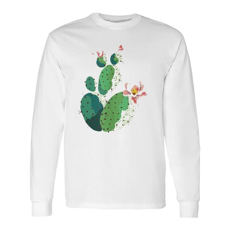 Beautiful Cactus Tree Pink Flowers Hand Drawn Painting Long Sleeve T-Shirt T-Shirt
