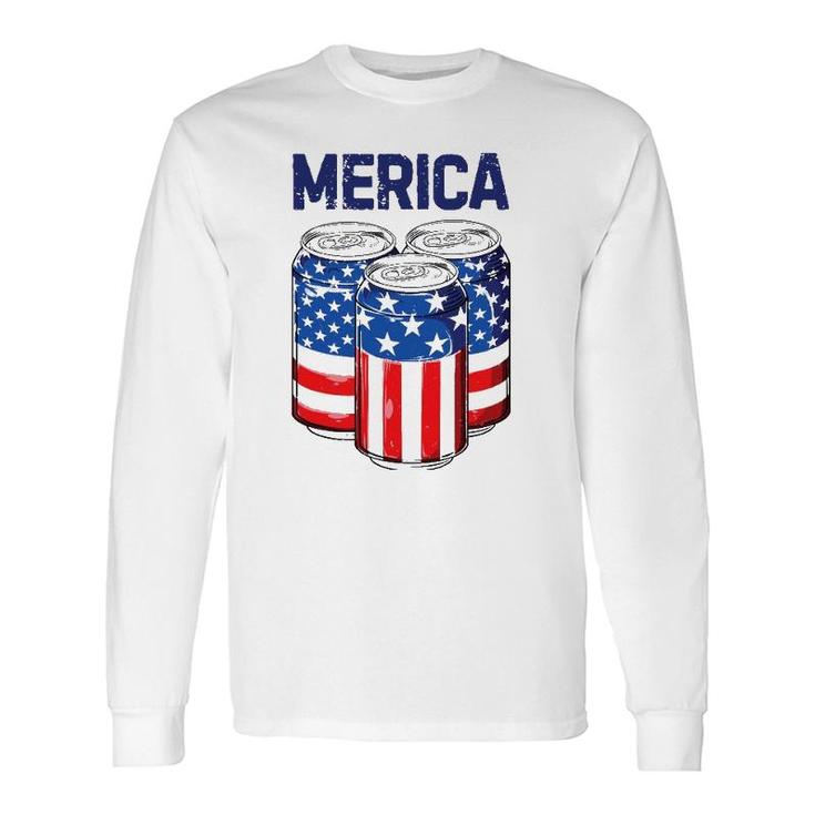 Beer Merica 4Th Of July American Flag Usa Long Sleeve T-Shirt T-Shirt