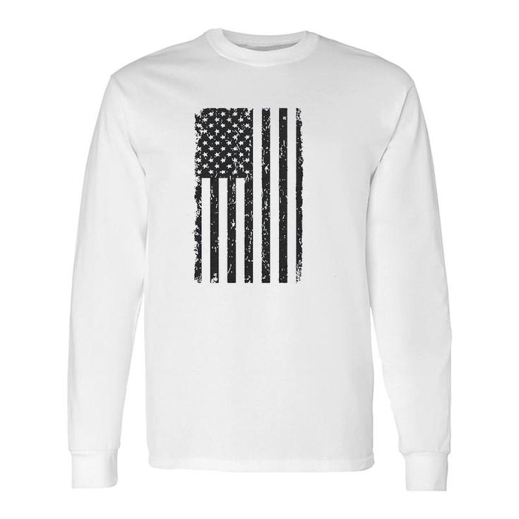 Big Black American Flag Long Sleeve T-Shirt
