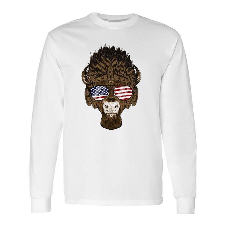 Bison Buffalo Wearing Usa Sunglasses American Flag Patriotic Long Sleeve T-Shirt T-Shirt