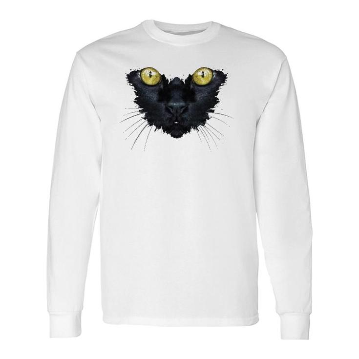 Black Cat Yellow Eyes Kitty Kitten Cat Face Long Sleeve T-Shirt T-Shirt