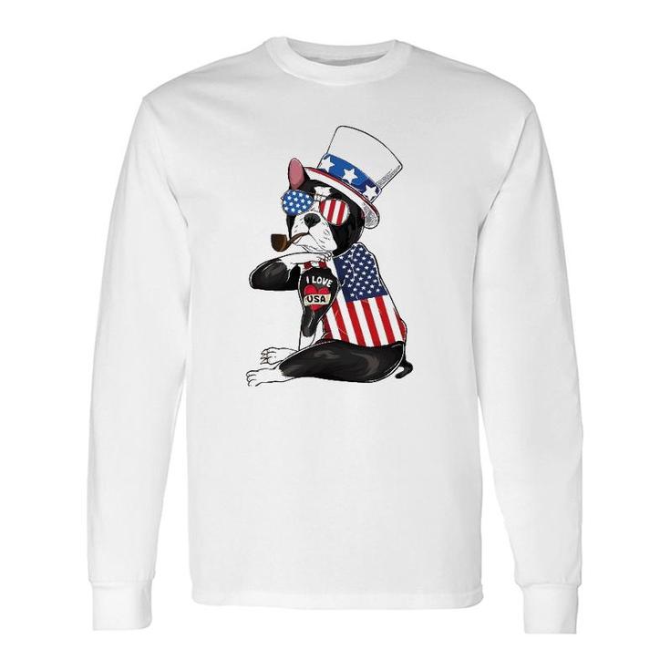 Boston Terrier Dog Merica 4Th Of July Usa American Flag Long Sleeve T-Shirt T-Shirt