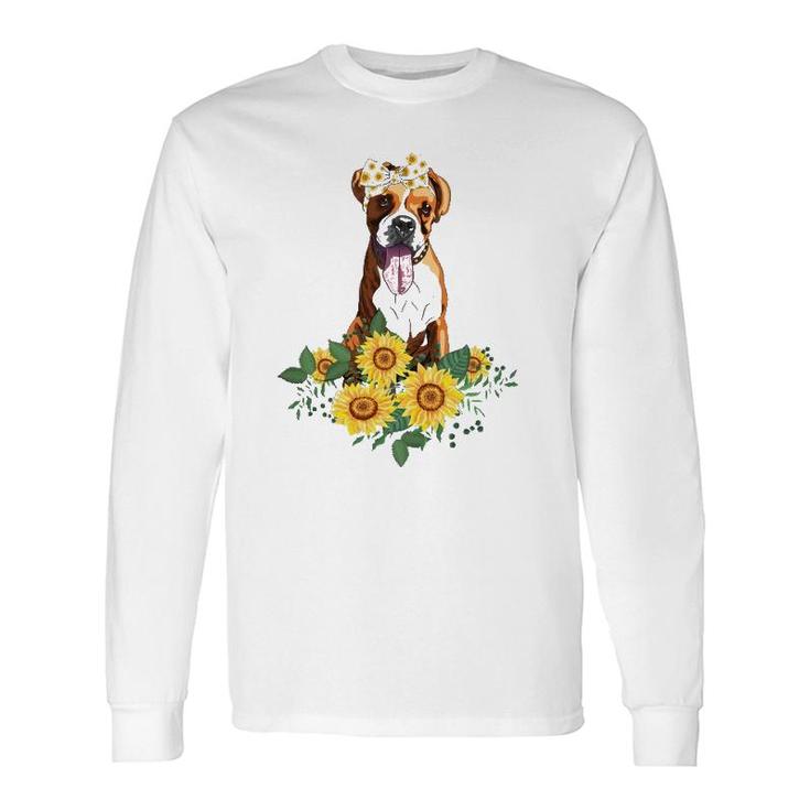 Boxer Dog Sunflower Boxer Lover Dog Mom Dad Long Sleeve T-Shirt T-Shirt