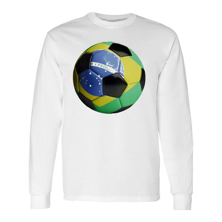 Brazil Flag Football Soccer Ball Long Sleeve T-Shirt T-Shirt