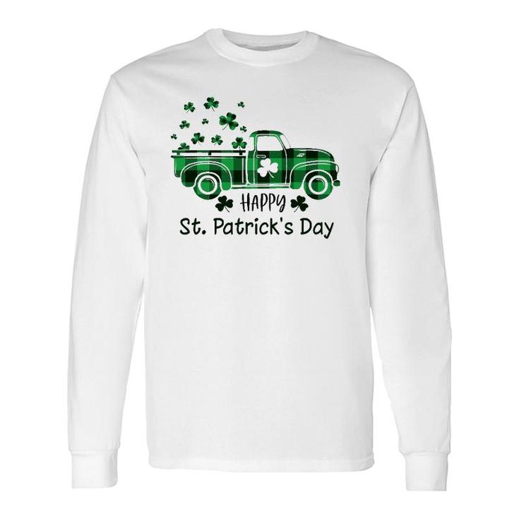 Buffalo Plaid Shamrock Vintage Truck Happy St Patrick's Day Long Sleeve T-Shirt T-Shirt