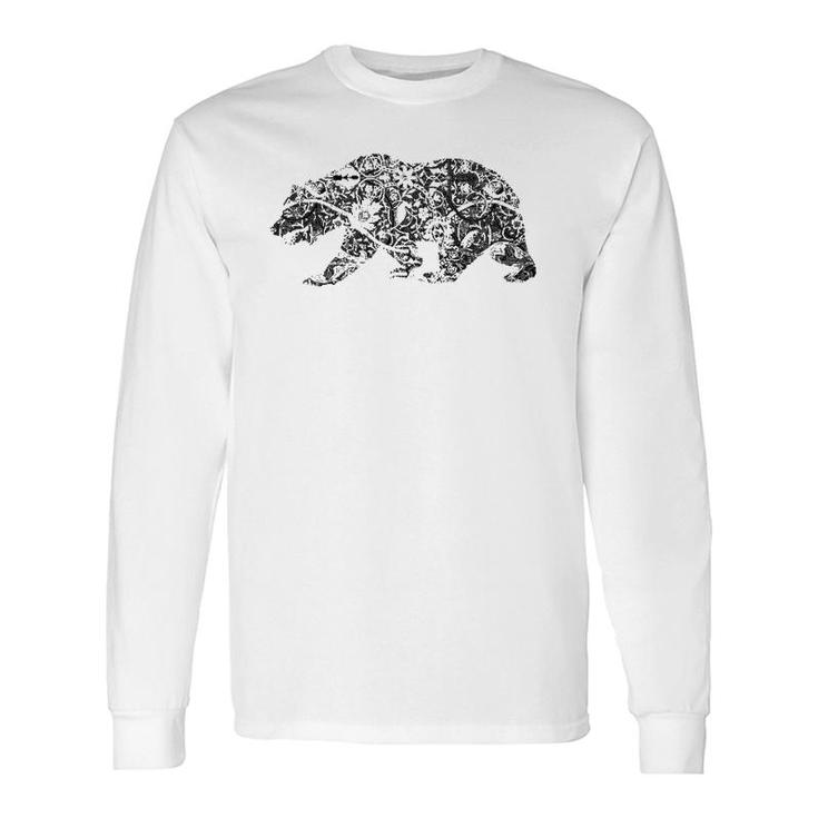 California Republic Bear Floral Pattern Long Sleeve T-Shirt T-Shirt