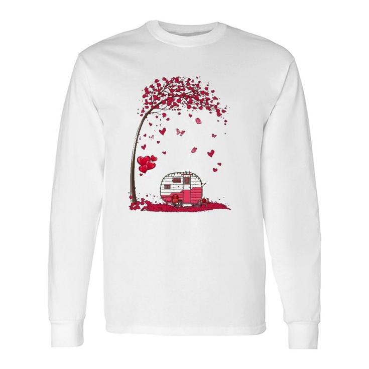 Camping Heart Tree Falling Hearts Valentine's Day Camper Long Sleeve T-Shirt T-Shirt