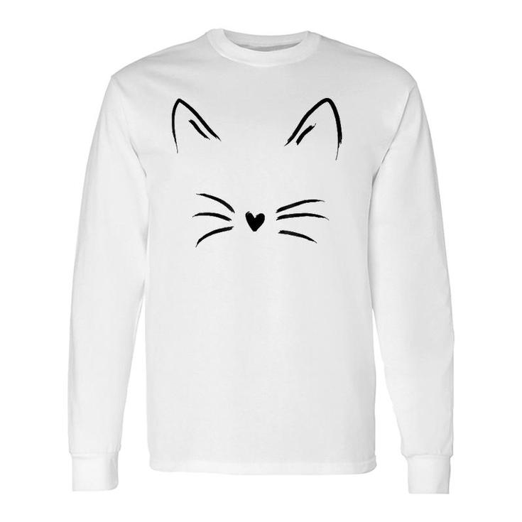 Cat Face Whiskers Print Tee Kitty Lover Long Sleeve T-Shirt T-Shirt