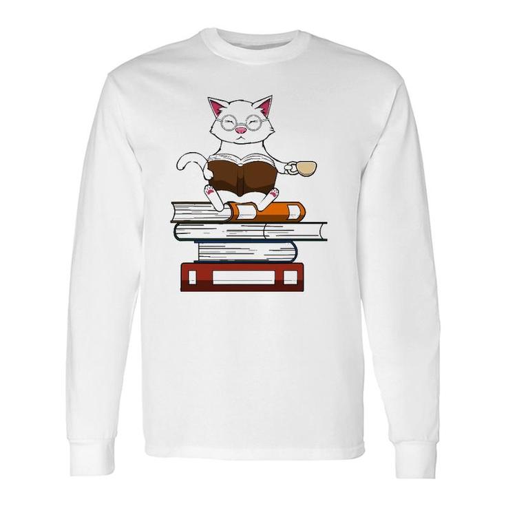 Cat Kitty Reading Books Coffee Long Sleeve T-Shirt T-Shirt