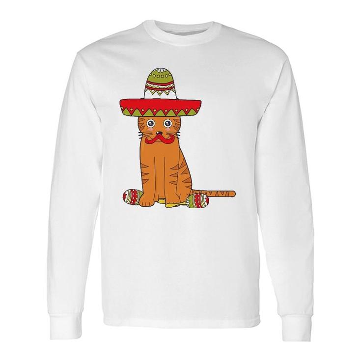 Cat Meow Sumbrero Mustache Mexican Cinco De Mayo Long Sleeve T-Shirt T-Shirt