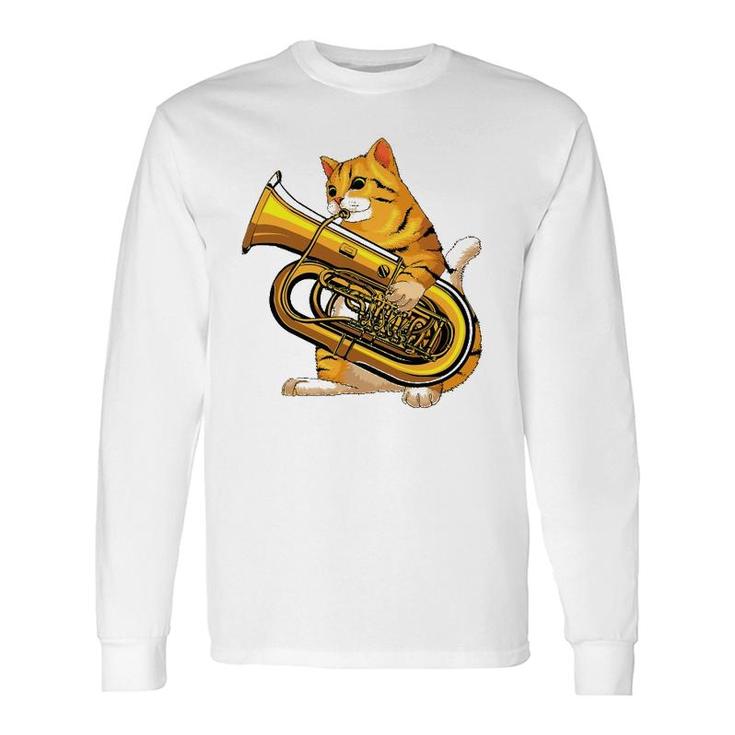 Cat Playing Tuba Cute Kitten Musician Fan Long Sleeve T-Shirt T-Shirt
