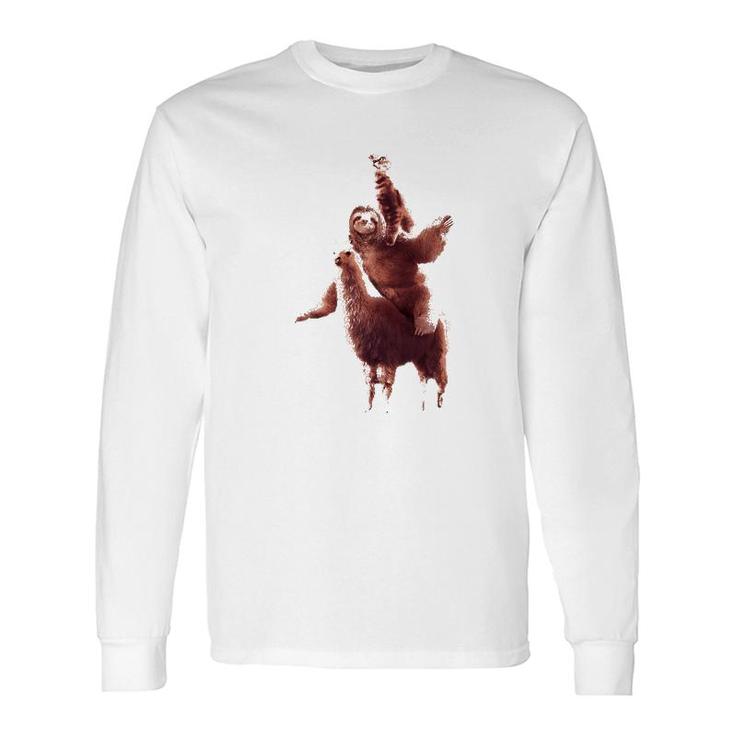 Cat Riding Sloth Llama Lover Long Sleeve T-Shirt T-Shirt