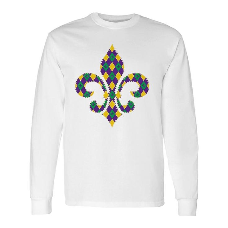 Checkered Mardi Gras Fleur De Lys Symbol Long Sleeve T-Shirt T-Shirt