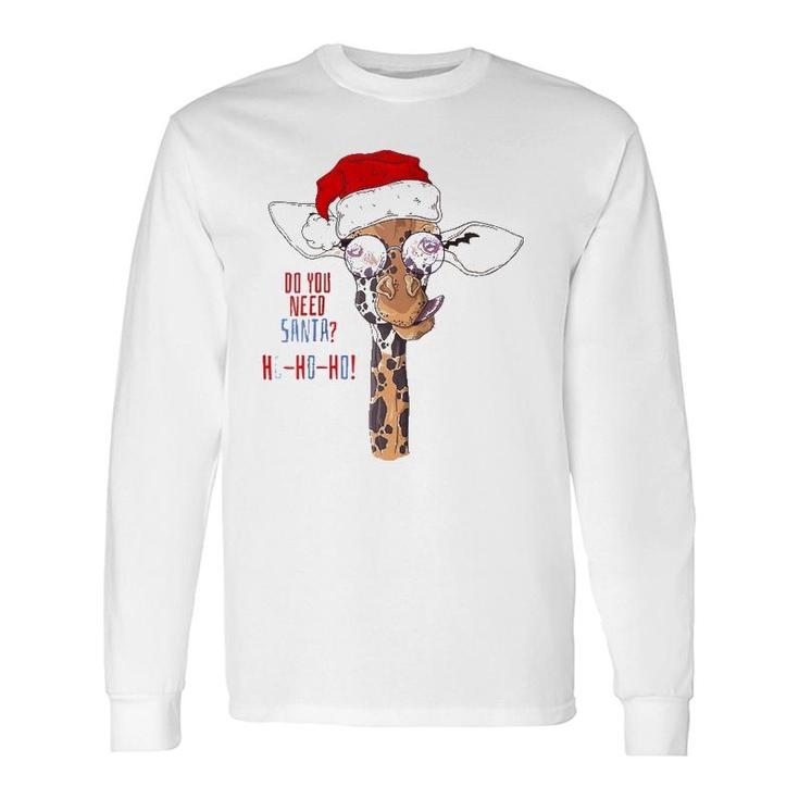 Christmas New Year Holiday , Xmas Santa Claus Giraffe Raglan Baseball Tee Long Sleeve T-Shirt T-Shirt