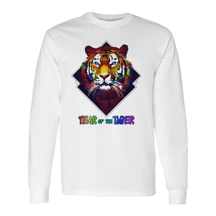 Colorful Tiger Face Cny Happy Lunar New Year Of A Tiger 2022 Ver2 Long Sleeve T-Shirt T-Shirt