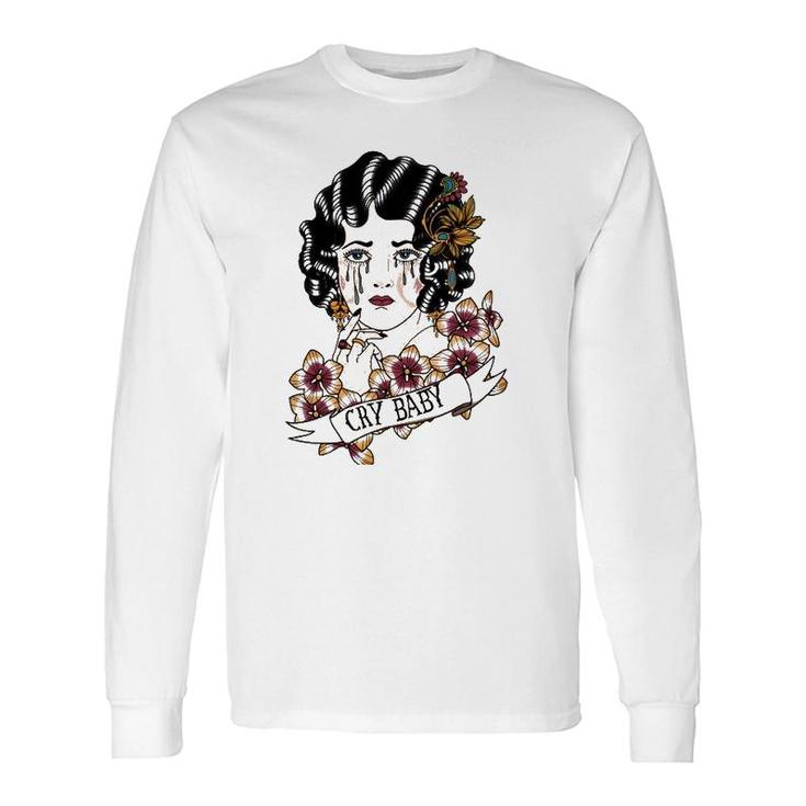 Cry Baby American Traditional Old School Lady Tattoo Long Sleeve T-Shirt T-Shirt