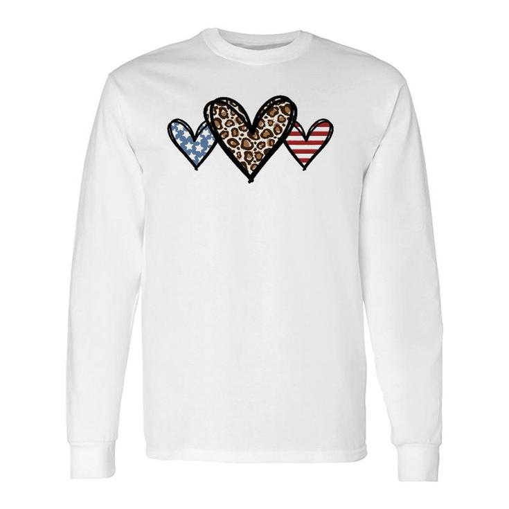 Cute American Flag Hearts Fourth 4Th Of July Usa Patriotic Long Sleeve T-Shirt T-Shirt