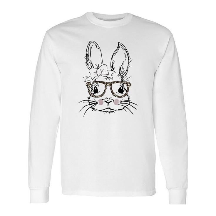 Cute Bunny Face Leopard Print Glasses Long Sleeve T-Shirt