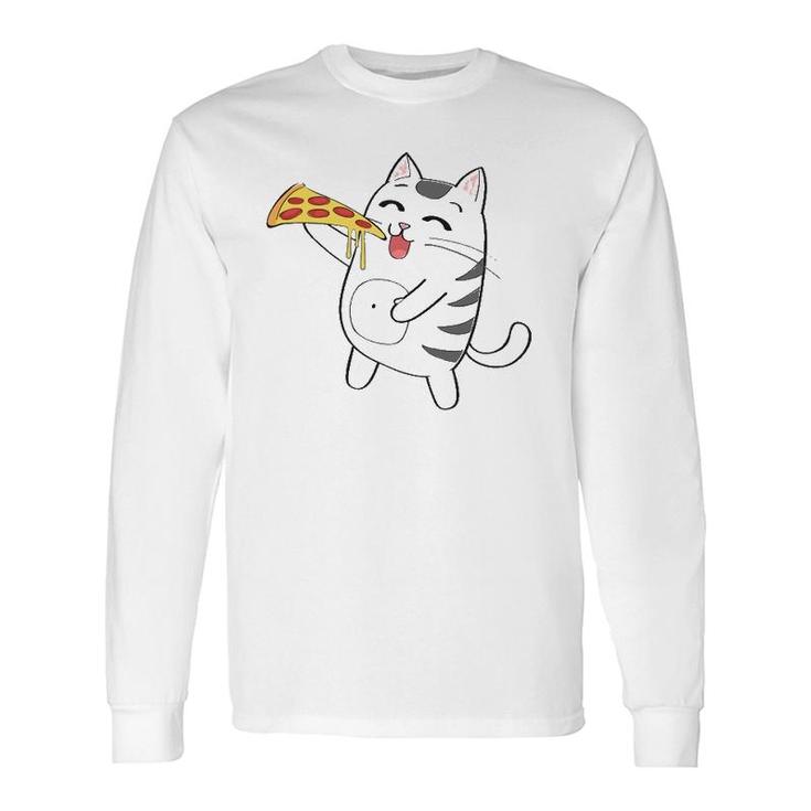 Cute Cat Eating Pizza Cat Pizza Lovers Long Sleeve T-Shirt T-Shirt