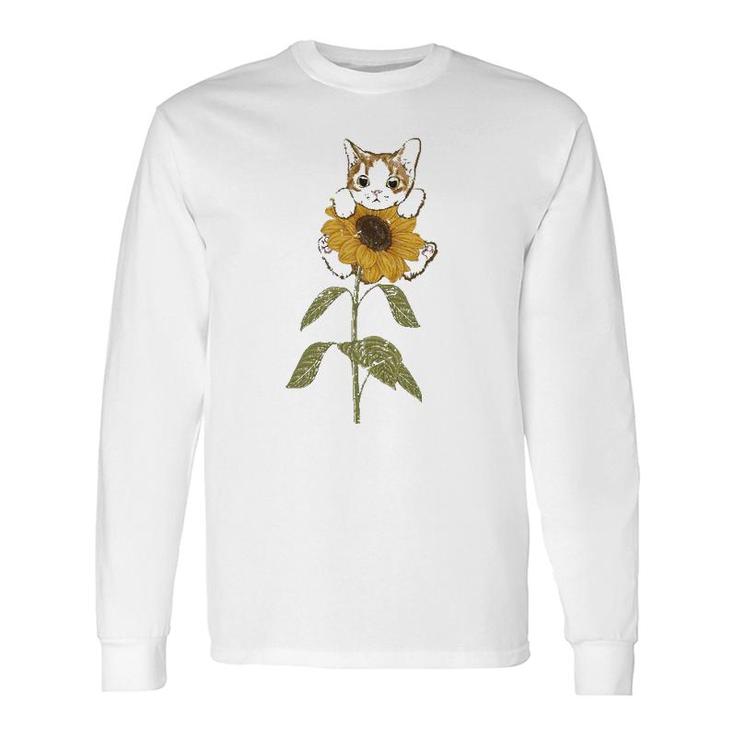 Cute Cat Florist Beautiful Yellow Flower Floral Sunflower Long Sleeve T-Shirt T-Shirt
