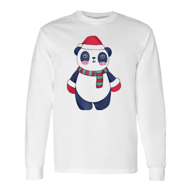 Cute Christmas Baby Panda Bear Santa Hat Scarf And Gloves Raglan Baseball Tee Long Sleeve T-Shirt T-Shirt