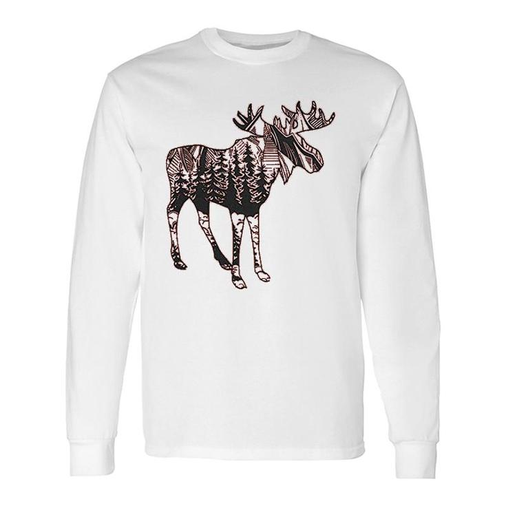 Cute Moose Printed Camping Long Sleeve T-Shirt