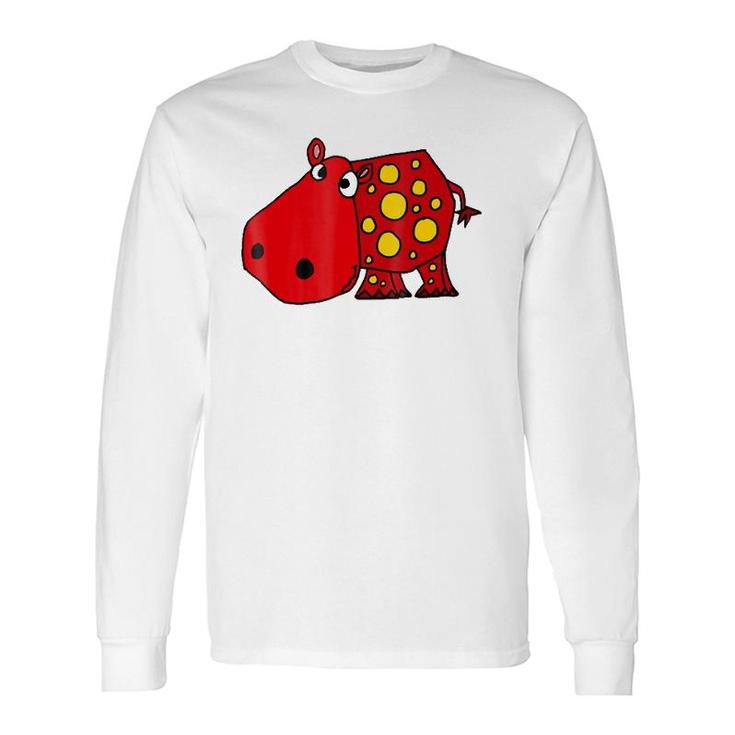 Cute Red Hippo Cartoon Long Sleeve T-Shirt T-Shirt