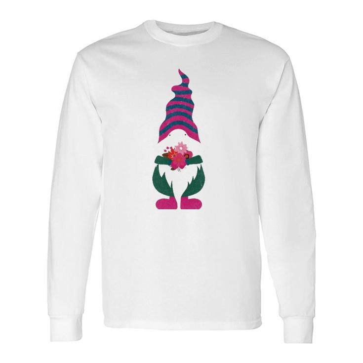Cute Valentine Gnome Holding Flowers And Hearts Tomte Long Sleeve T-Shirt T-Shirt