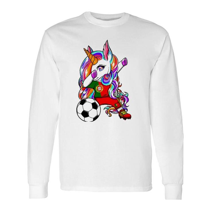 Dabbing Unicorn Portugal Soccer Fans Jersey Flag Football Long Sleeve T-Shirt T-Shirt