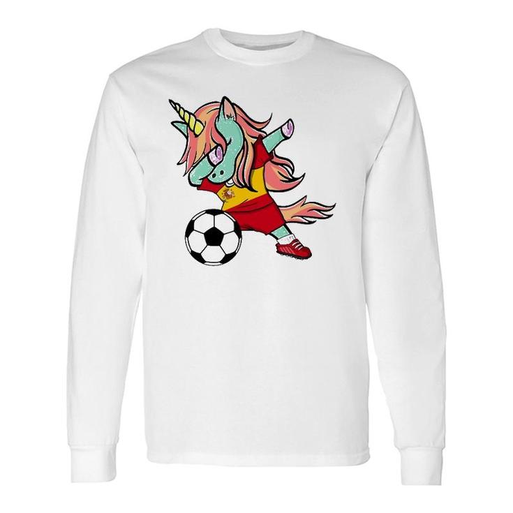 Dabbing Unicorn Soccer Spain Jersey Spanish Football Long Sleeve T-Shirt T-Shirt